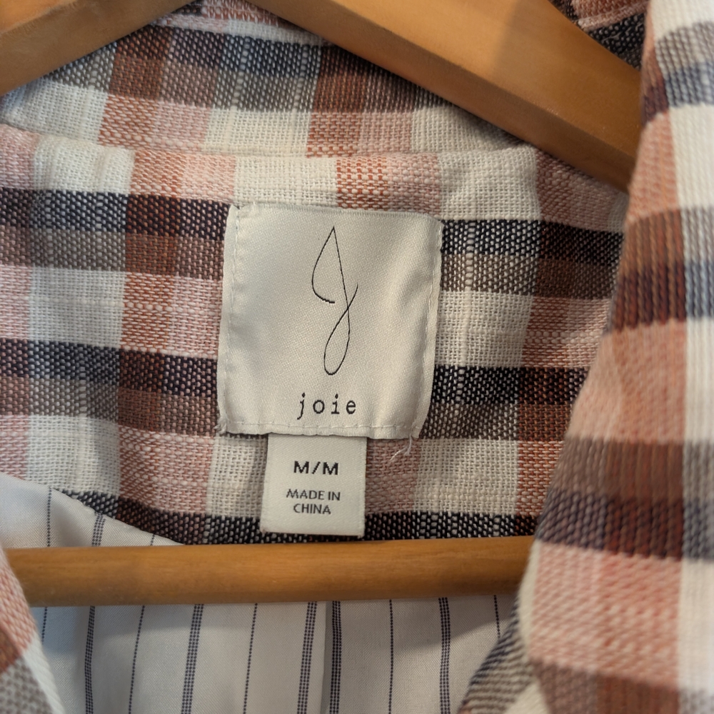 JOIE Women's Rust Brown and White Checkered Blazer Size Medium - Picture 6 of 13